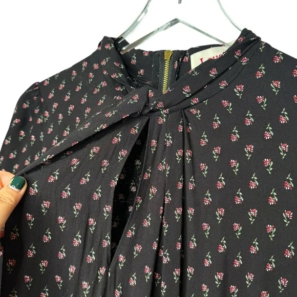 LOUCHE X ModCloth Drive Me Dainty Black Micro Floral Women’s Mid Length Dress L - Picture 4 of 14
